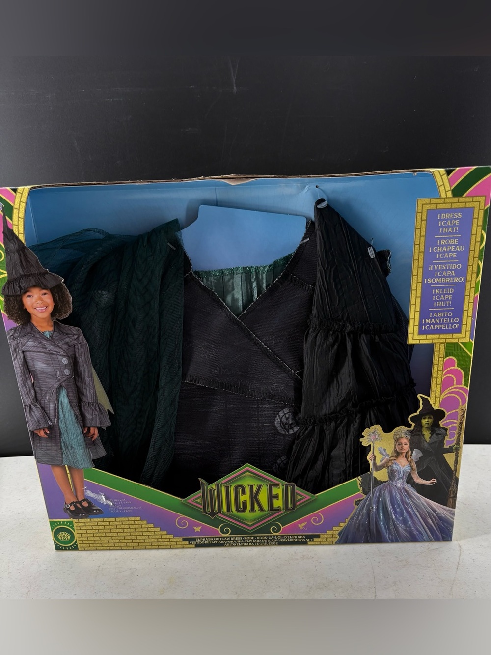 Girls Black Witch Costume Dress & Hat with Purple Trim - Picture 3 of 4